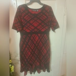 Nina Leonard Plaid Flounce-Hem Dress